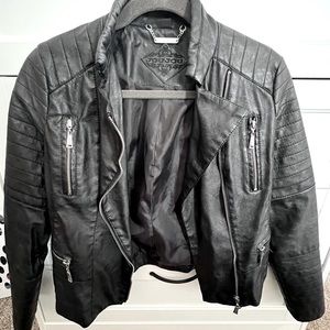 Black faux leather bomber jacket